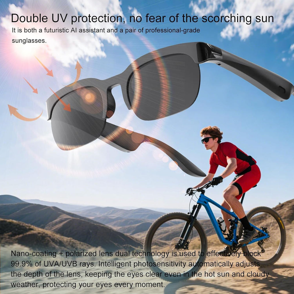 Lunettes de soleil intelligentes Bluetooth Touch Control Music Calling pour homme et femme Verres filtrés UV, étui de rangement