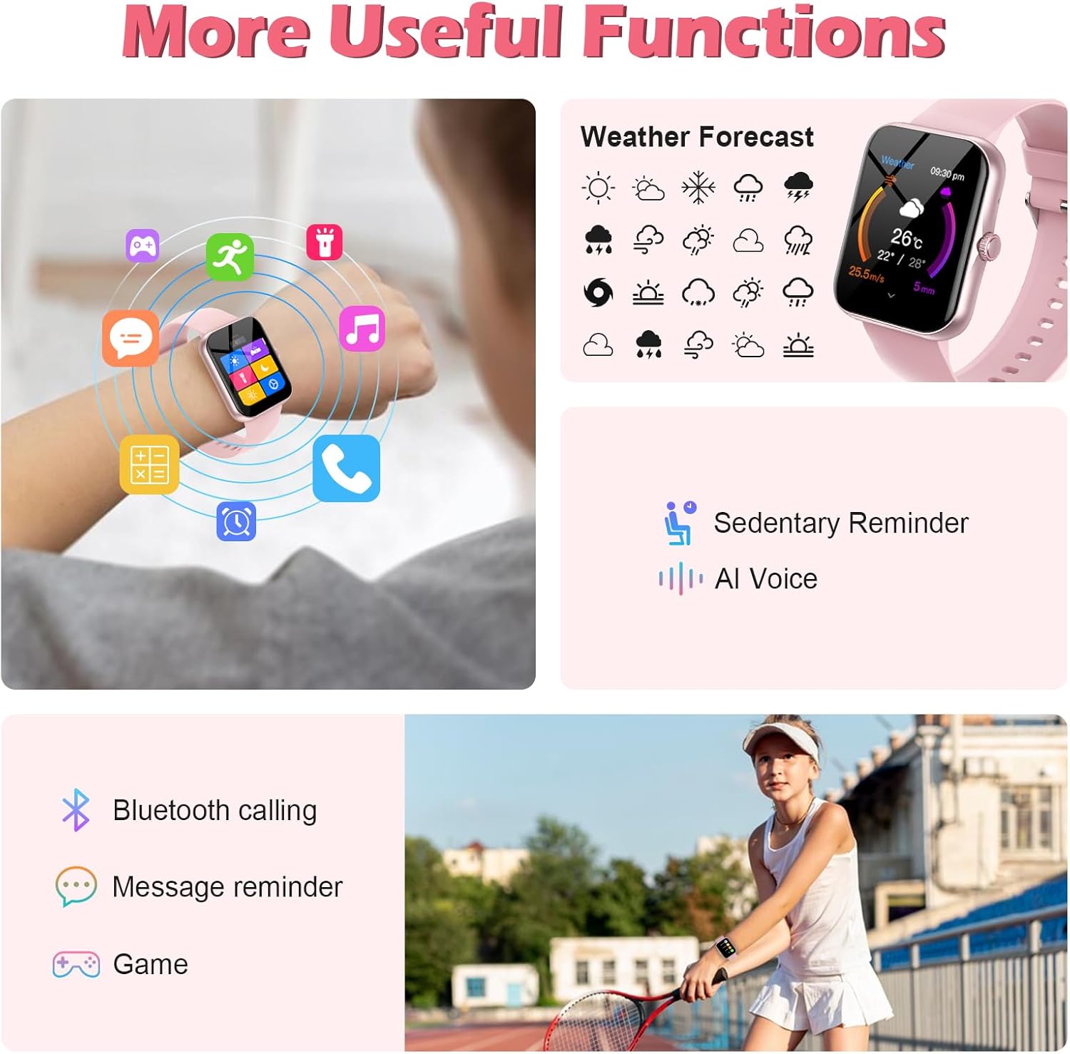 Fitness Tracker Montre Connectée Enfant, Smartwatch pour Garçon Fille 100+ Modes Sport Réveil Pedometer Moniteur Sommei, Jeux, 1,83" HD Smart Watch Intelligente pour Ados 5-16 Ans Cadeau, Rose