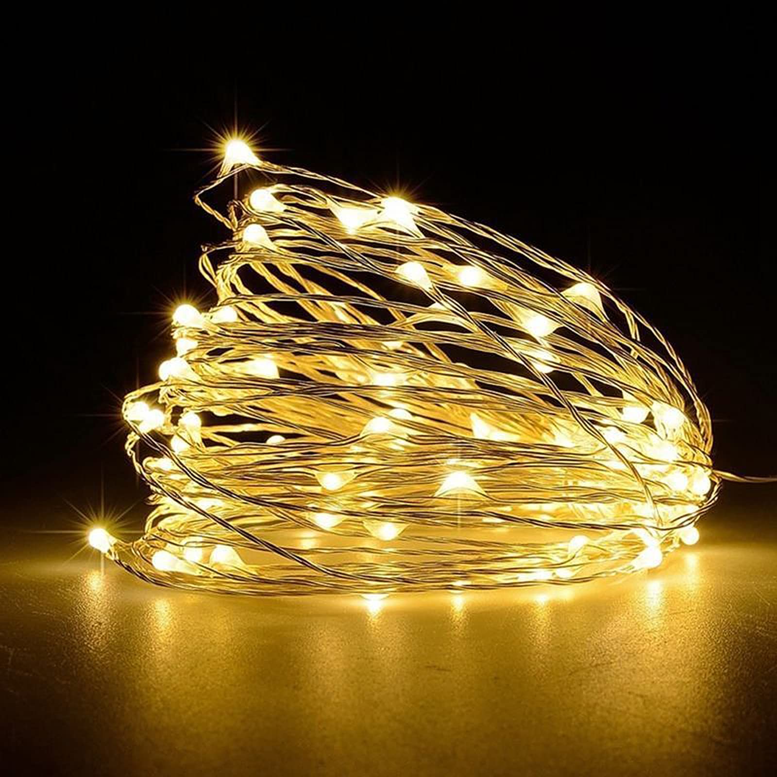 Jsdoin Guirlande lumineuse à 50 LED et à piles en fil de cuivre pour éclairage intérieur et extérieur, chambre, décoration de mariage, fête, Noël, décoration d'arbre (Blanc chaud, 1pièce 5M50Leds)