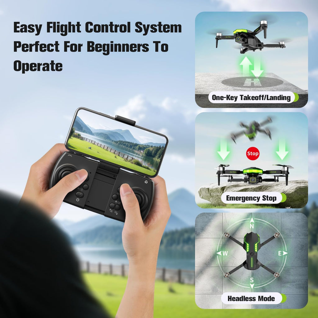 Drone avec Caméra 1080P pour Enfants et Adultes RC Quadricoptère avec Moteur Sans Balais 30mins Longue Durée Vol, Jouets Cadeaux pour Garçons Anniversaire (Green)