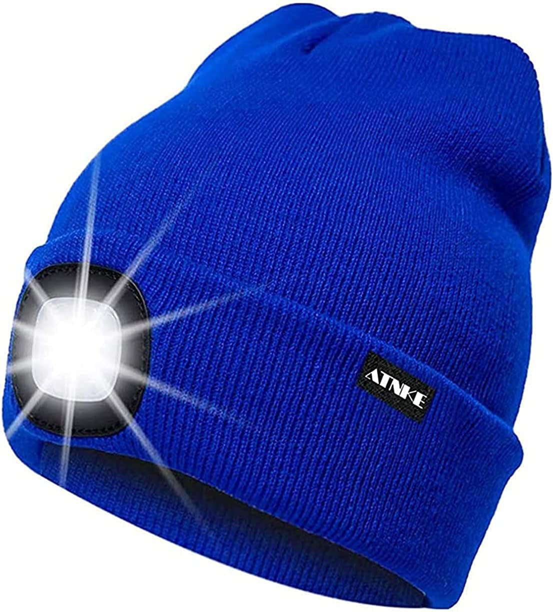 ATNKE LED Lumineux Bonnet Chapeau, USB Rechargeable 4 LED Chapeau de Course Lampe Frontale Étanche Lumière Hiver Cadeaux pour Hommes et Femmes