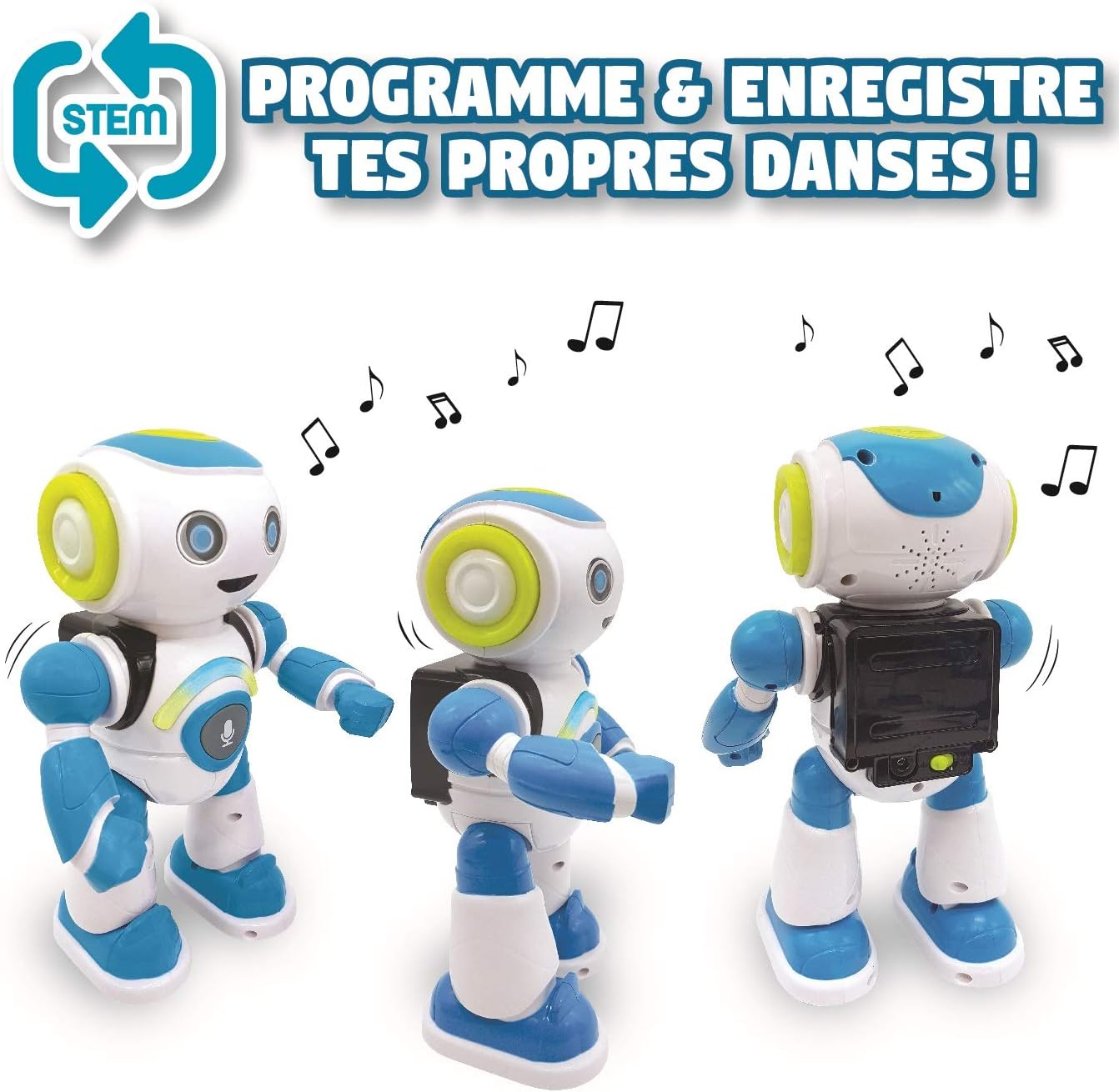 Lexibook - Powerman Jr. Robot Intelligent Qui lit dans Les pensées - Jouet pour garçons et Filles - Powerman Junior Danse Joue de la Musique Quiz Animaux karaoké programmable STEM Vert/Bleu - ROB20FR