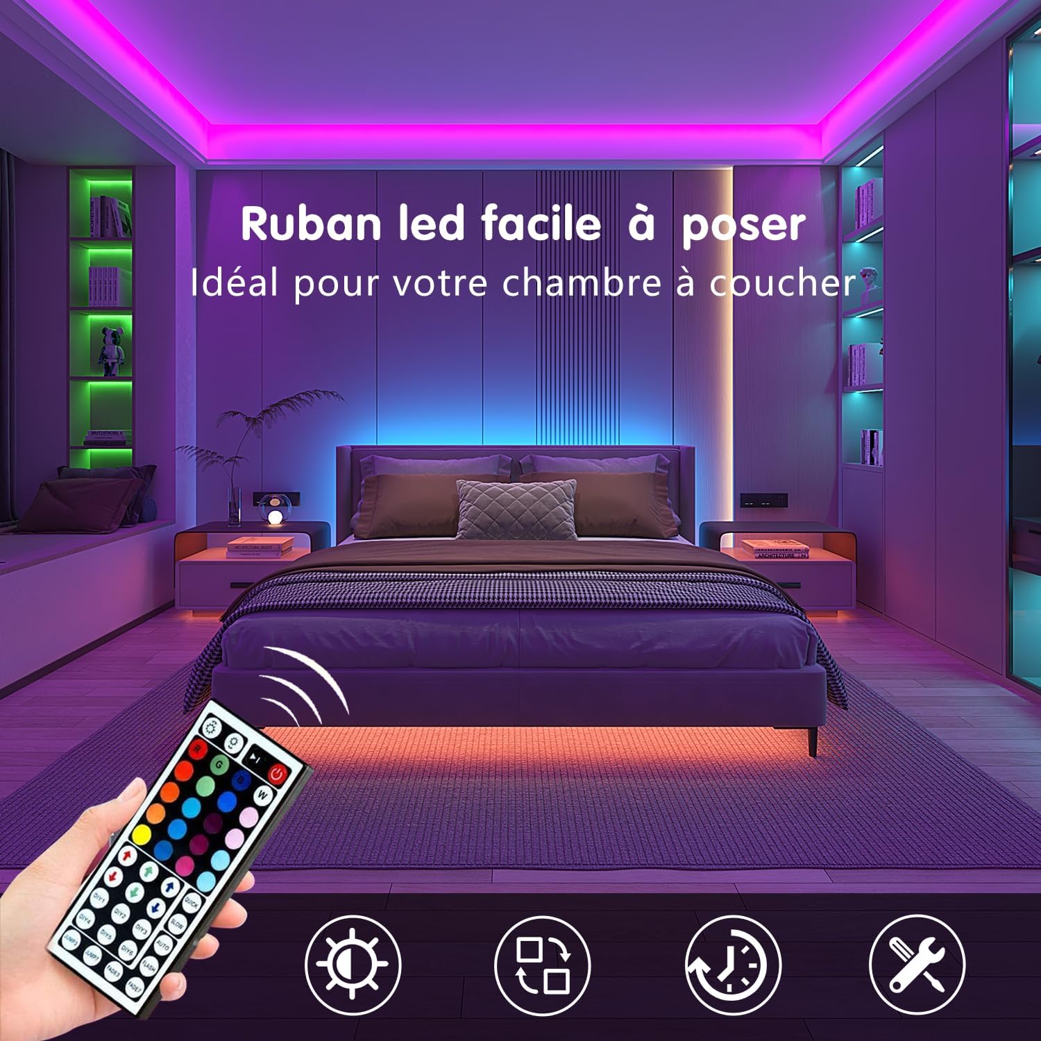 Keepsmile Ruban Led 30m (15mx2), Led Chambre Bluetooth, Bande Led Contrôlé par Télécommande APP, Guirlande Lumineuse Décoration Chambre Led Bureau