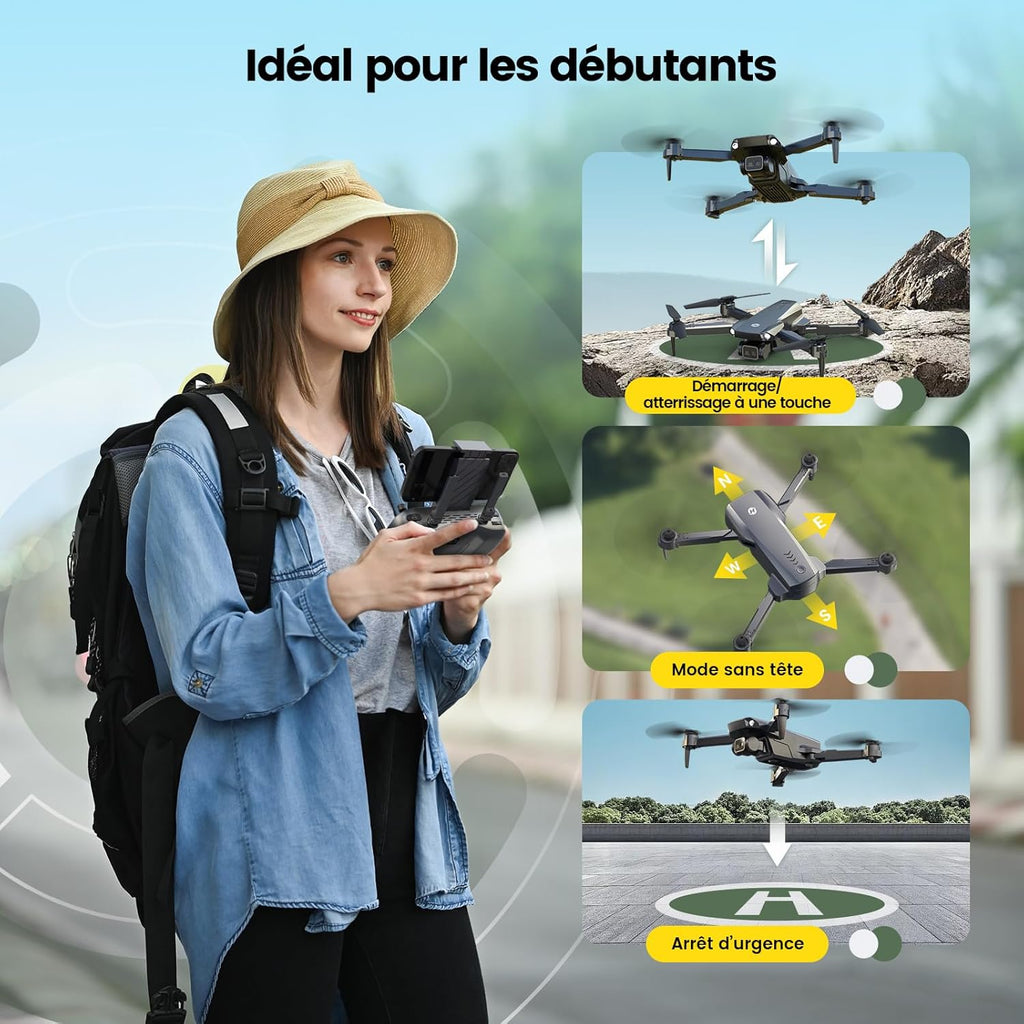 Holy Stone HS290 Drone Pliable avec Caméra FPV HD 1080P pour Débutants, Quadricoptère RC Doté D'optique de Flux, 3 Modes de Vitesse, 2 Batteries Modulaires, Jouet-Cadeau pour Garçons et Filles
