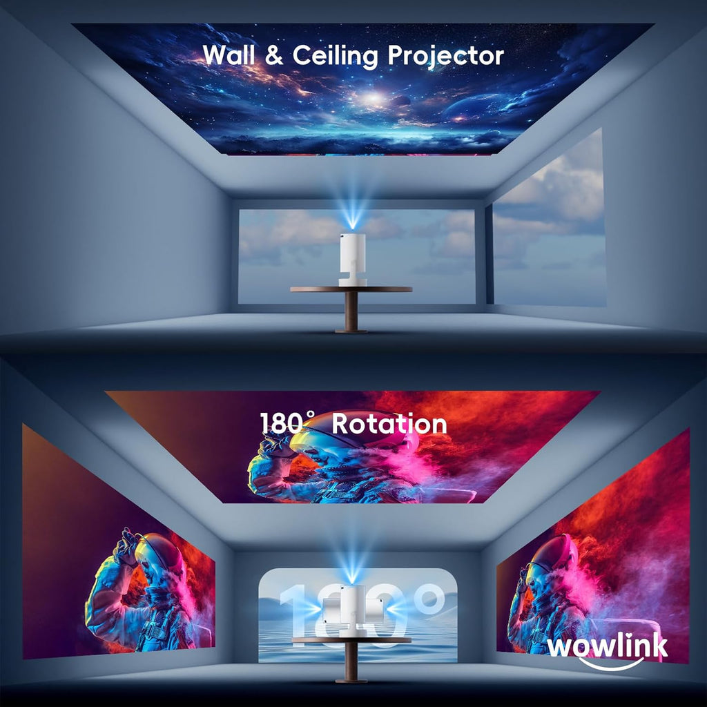 [Apps intégrées & 2025 Upgraded] Vidéoprojecteur avec WiFi 6 et Bluetooth 5.4 Mini Projecteur Supporte 4K 1080P Auto Keystone Rotation 180° Compatibile avec HDMI/TV Stick/Memory Stick/Laptop, Blanc