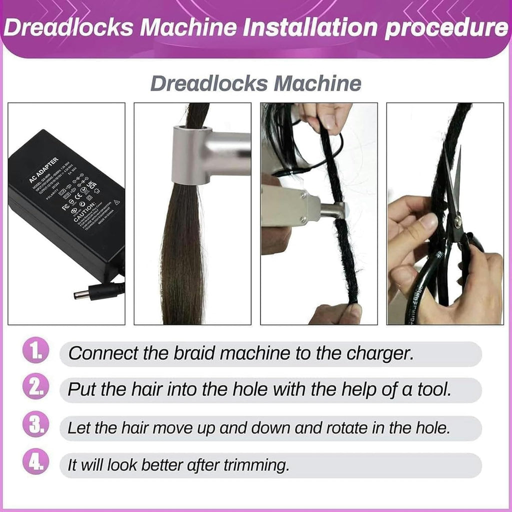 Machine de fabrication de dreadlocks, outils électriques portables pour dreadlocks, adaptés aux cheveux humains longs et aux cheveux synthétiques, au lieu d'une fabrication manuelle plus rapide.