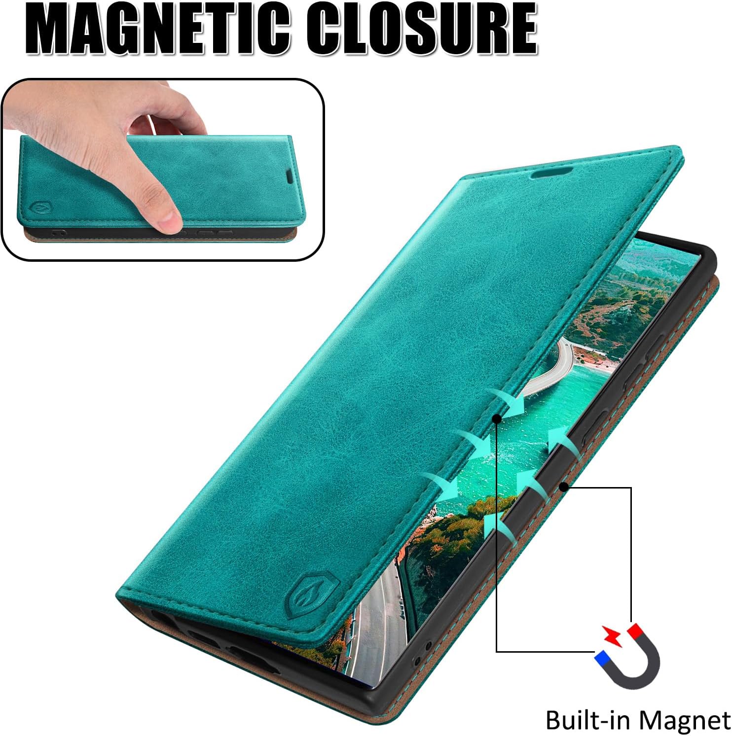 Coque pour Samsung Galaxy A56 avec RFID Blocage Etui à Rabat en Cuir de Premium,Fentes pour Cartes,Coques de Case,Cover à Rabat pour Samsung A56 Portefeuille Bleu Vert
