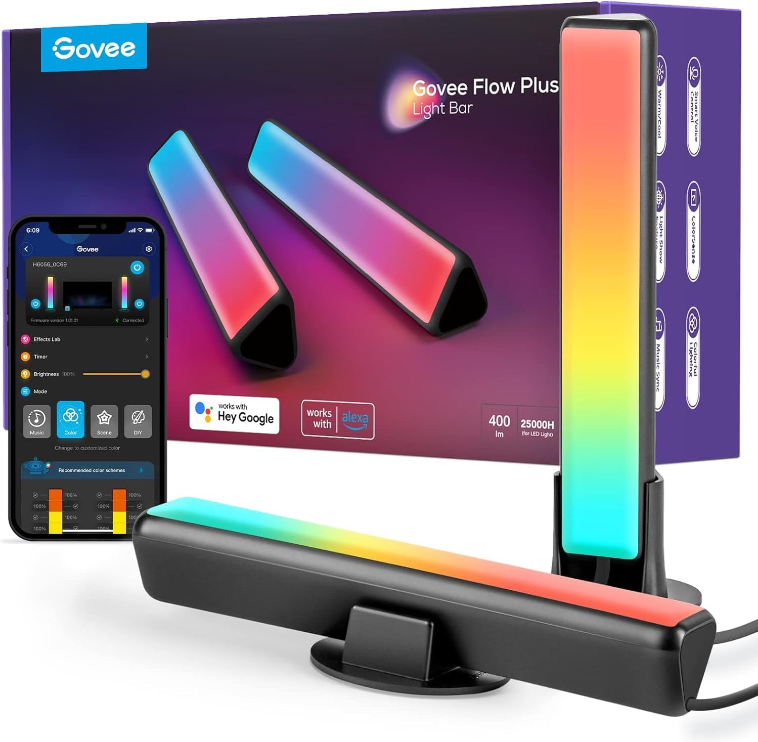 Govee Lampe LED TV, Barres RGBICWW WiFi avec Alexa et Google Assistant, Light Bars avec Modes Scène et Modes Musique, Déco pour Jeu, Photos, PC, Télévision, Pièce