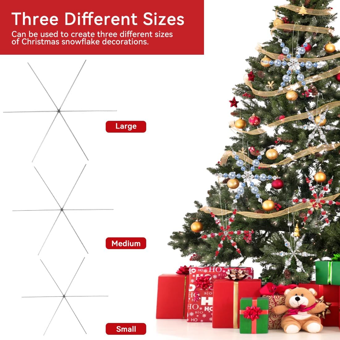 24 Pcs Fil de Flocon de Neige en Métal 3 Tailles, Étoile en Fil de Fer à 6 Branches, Flocon de Neige Noël à Fabriquer Personnalisé, Fil en Forme d'Étoiles DIY, pour Artisanat Décoration Sapin