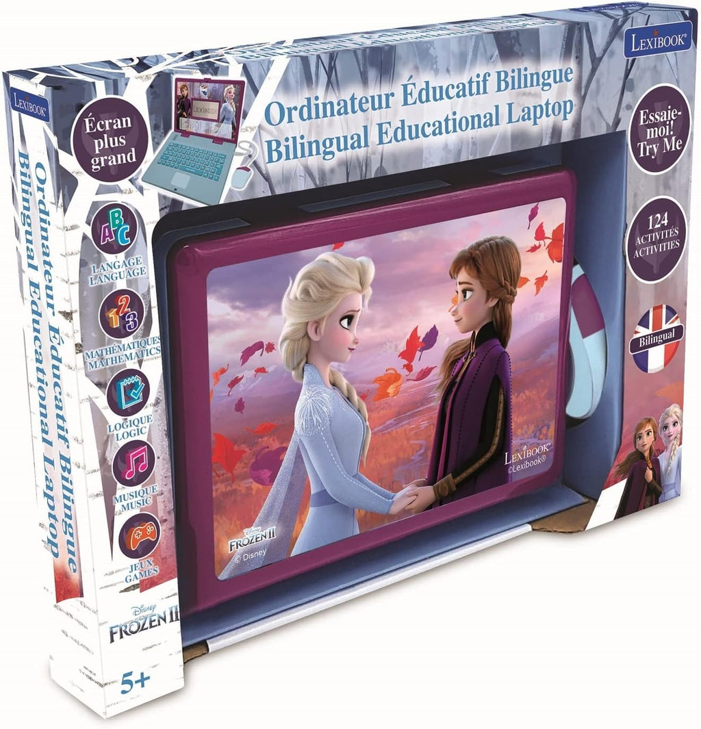 Lexibook, La Reine des Neiges, Ordinateur Éducatif Bilingue FRANÇAIS/Anglais, Jouet Filles avec 124 Activités pour Apprendre, S'amuser et Jouer du Piano, Bleu/Violet, JC598FZi1