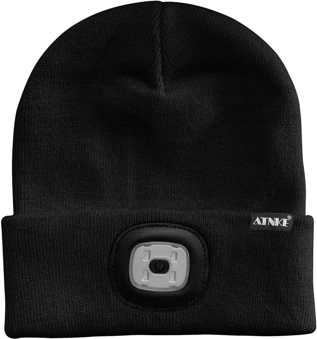 ATNKE LED Lumineux Bonnet Chapeau, USB Rechargeable 4 LED Chapeau de Course Lampe Frontale Étanche Lumière Hiver Cadeaux pour Hommes et Femmes