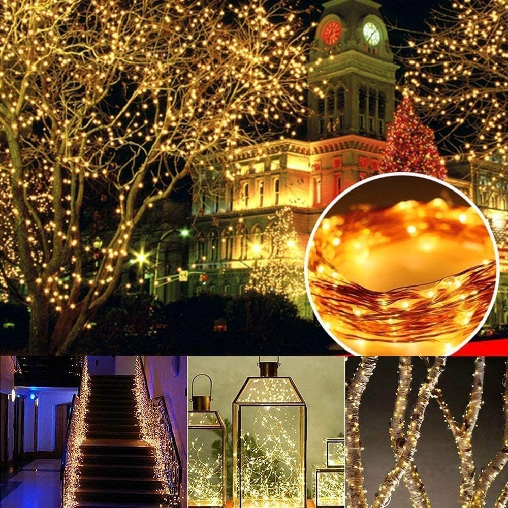 Joomer Lot de 2 Guirlande Solaire Exterieur Jardin, 12m 120LED Lumineuse Étanche, 8 Modes Guirlande Lumineuse Exterieure Solaire Fil de Cuivre pour Jardin Terrasse Cour Noël Mariage Fête, Blanc Chaud