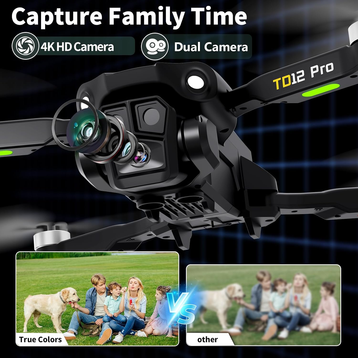 Mini Drone avec Caméra 4K, TD12PRO Drones à Moteur sans Balais pour Débutants, Résistance au Vent de Niveau 3, Réglage de la Vitesse, Contrôle via Application, Quadricoptère RC