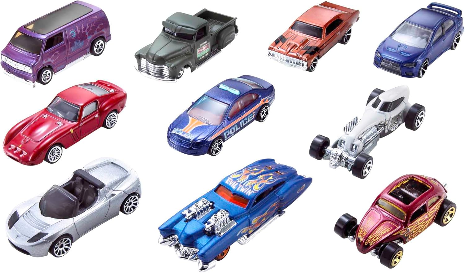 Hot Wheels Coffret De 10 Voitures (Modèle aléatoire), Véhicules Jouets À L'Échelle 1:64 avec Détails Et Décors Réalistes, Voitures De Collection, Jouet pour Enfant de 4 Ans et Plus, 54886