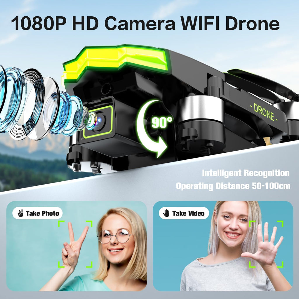 Drone avec Caméra 1080P pour Enfants et Adultes RC Quadricoptère avec Moteur Sans Balais 30mins Longue Durée Vol, Jouets Cadeaux pour Garçons Anniversaire (Green)