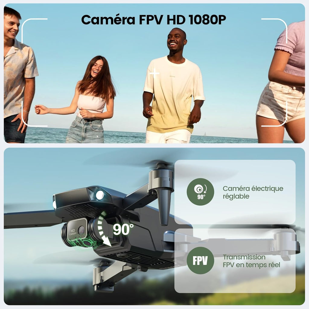 Holy Stone HS290 Drone Pliable avec Caméra FPV HD 1080P pour Débutants, Quadricoptère RC Doté D'optique de Flux, 3 Modes de Vitesse, 2 Batteries Modulaires, Jouet-Cadeau pour Garçons et Filles