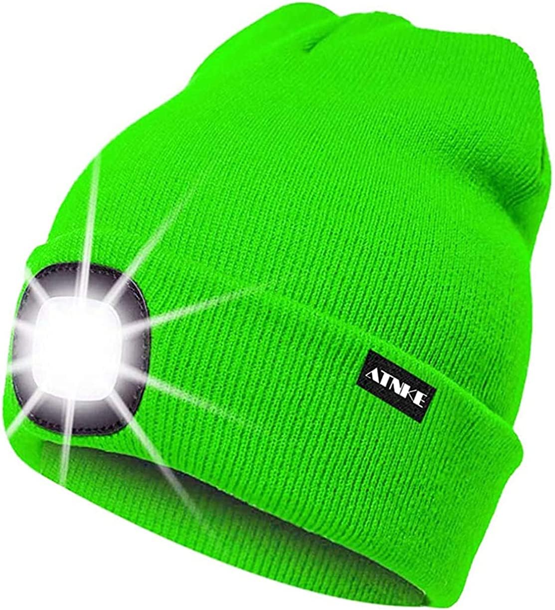 ATNKE LED Lumineux Bonnet Chapeau, USB Rechargeable 4 LED Chapeau de Course Lampe Frontale Étanche Lumière Hiver Cadeaux pour Hommes et Femmes