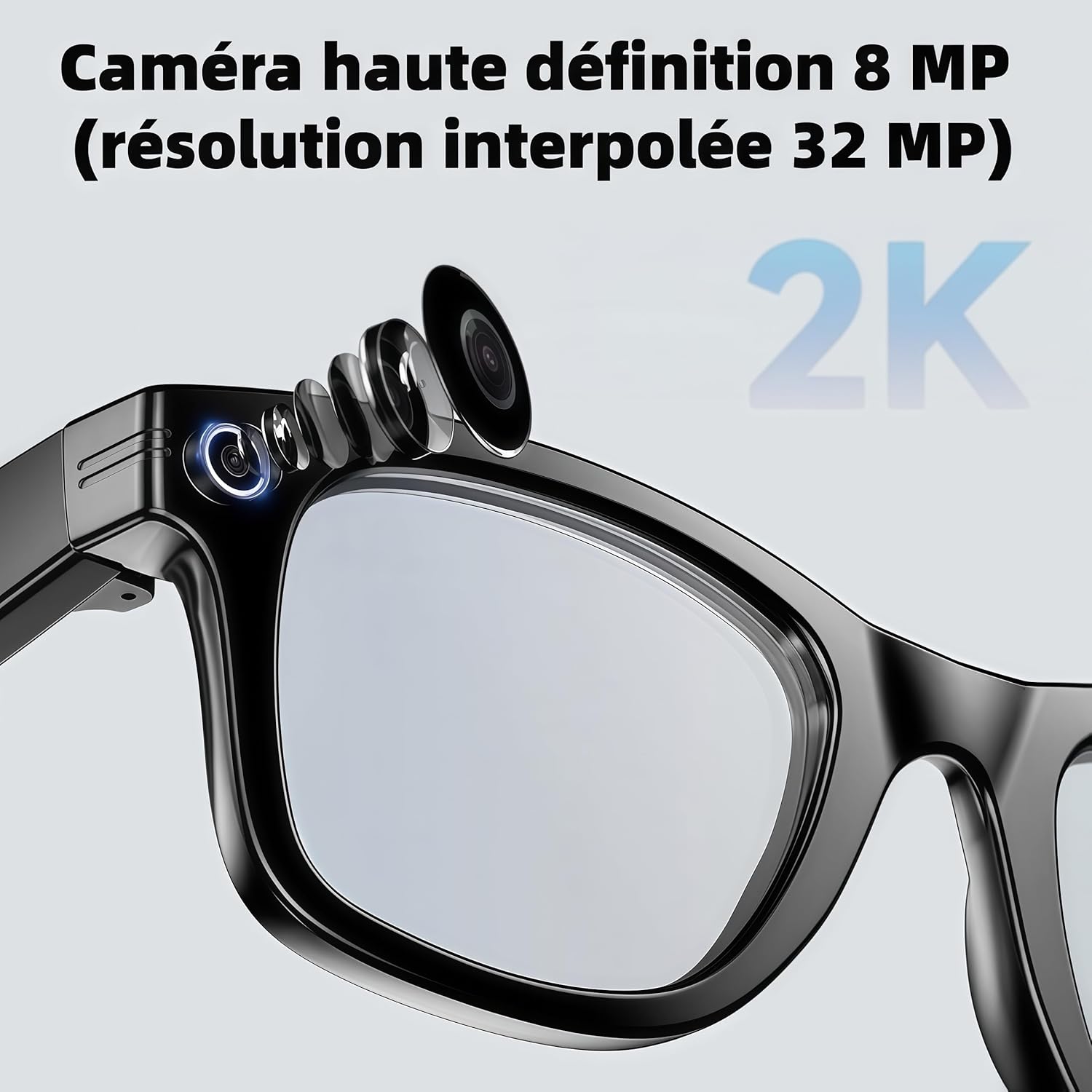 Korons Lunette Connectée-Smart Glasses avec Commande vocale et Reconnaissance Intelligente – Idéales pour Le Travail, Les Voyages et la découverte (Lunettes de Soleil)