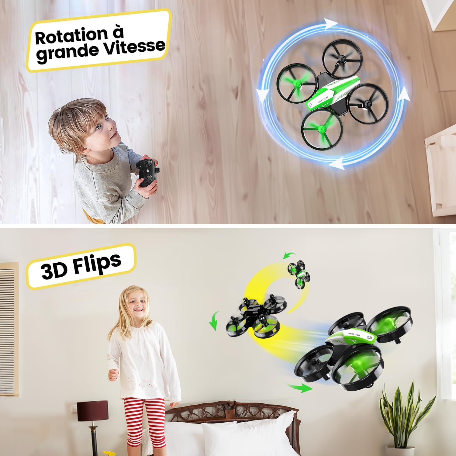 Holy Stone HS210 Mini Drone pour Enfants adultes, Jouet d'intérieur RC Quadcopter Plane pour Garçons Filles avec Auto Hover, 3D Flip, 3 piles et Mode sans tête, Jouet pour les tout-petits, Vert