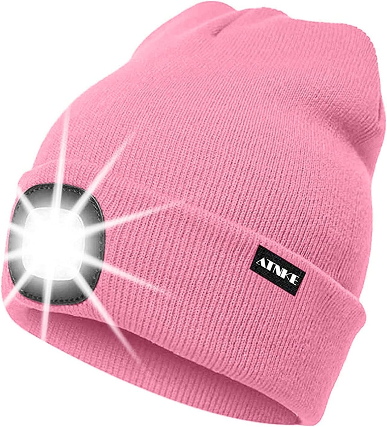 ATNKE LED Lumineux Bonnet Chapeau, USB Rechargeable 4 LED Chapeau de Course Lampe Frontale Étanche Lumière Hiver Cadeaux pour Hommes et Femmes