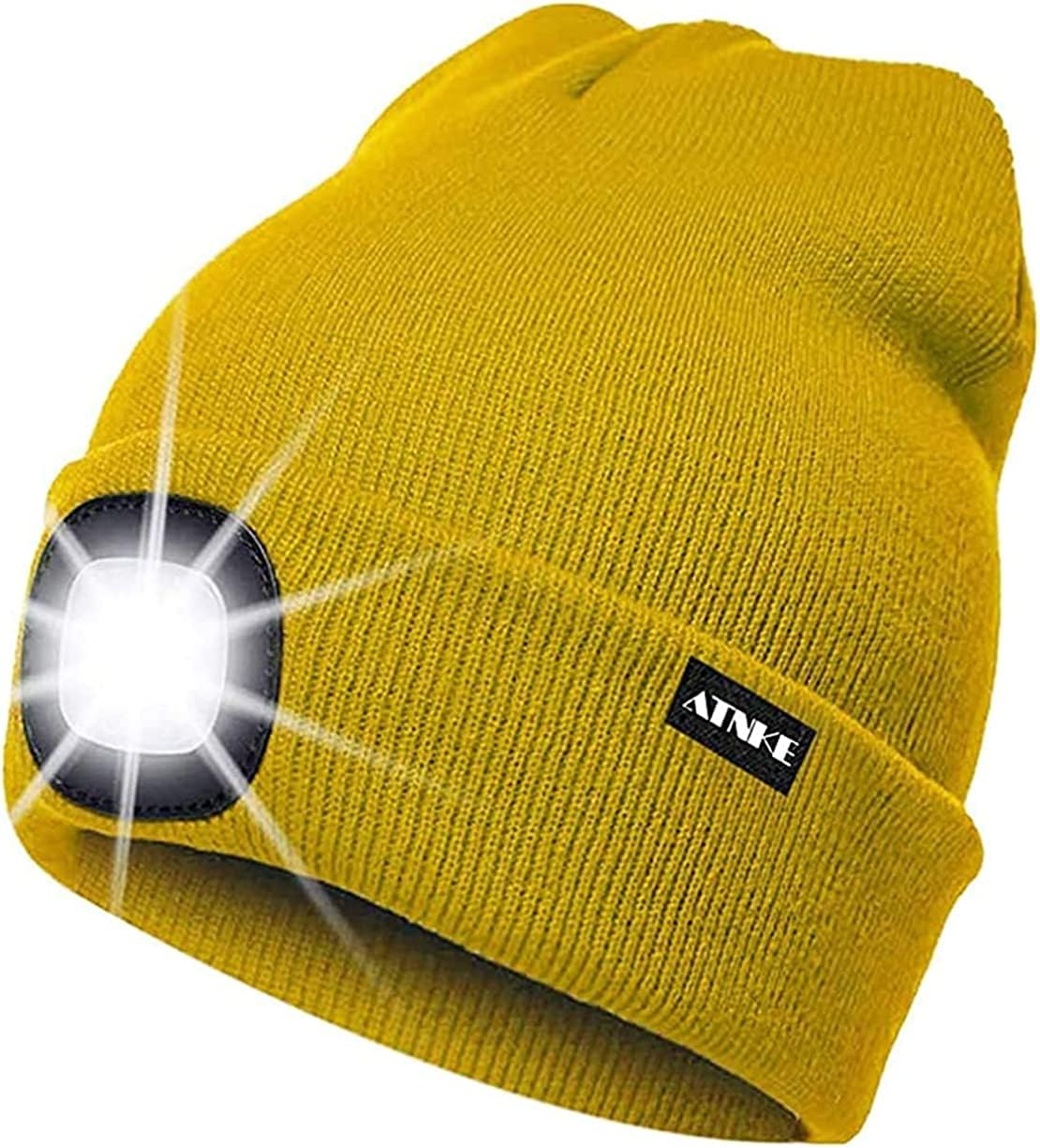 ATNKE LED Lumineux Bonnet Chapeau, USB Rechargeable 4 LED Chapeau de Course Lampe Frontale Étanche Lumière Hiver Cadeaux pour Hommes et Femmes