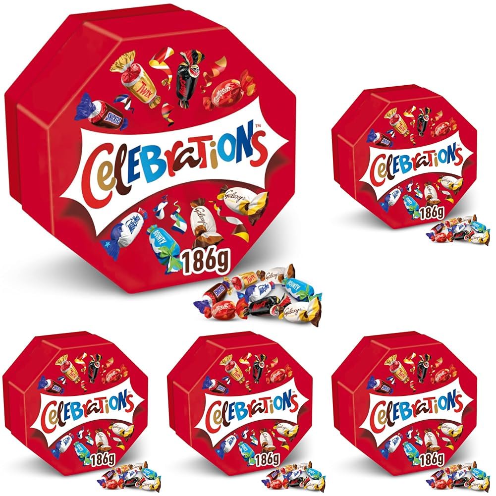CELEBRATIONS - Coffret Chocolats Octogonale 186g - Assortiment de Mini Chocolats au Lait Individuels - Boîte Cadeau - Cadeau Idéal pour Noël - SNICKERS, TWIX, MARS, MALTESERS, BOUNTY et autres