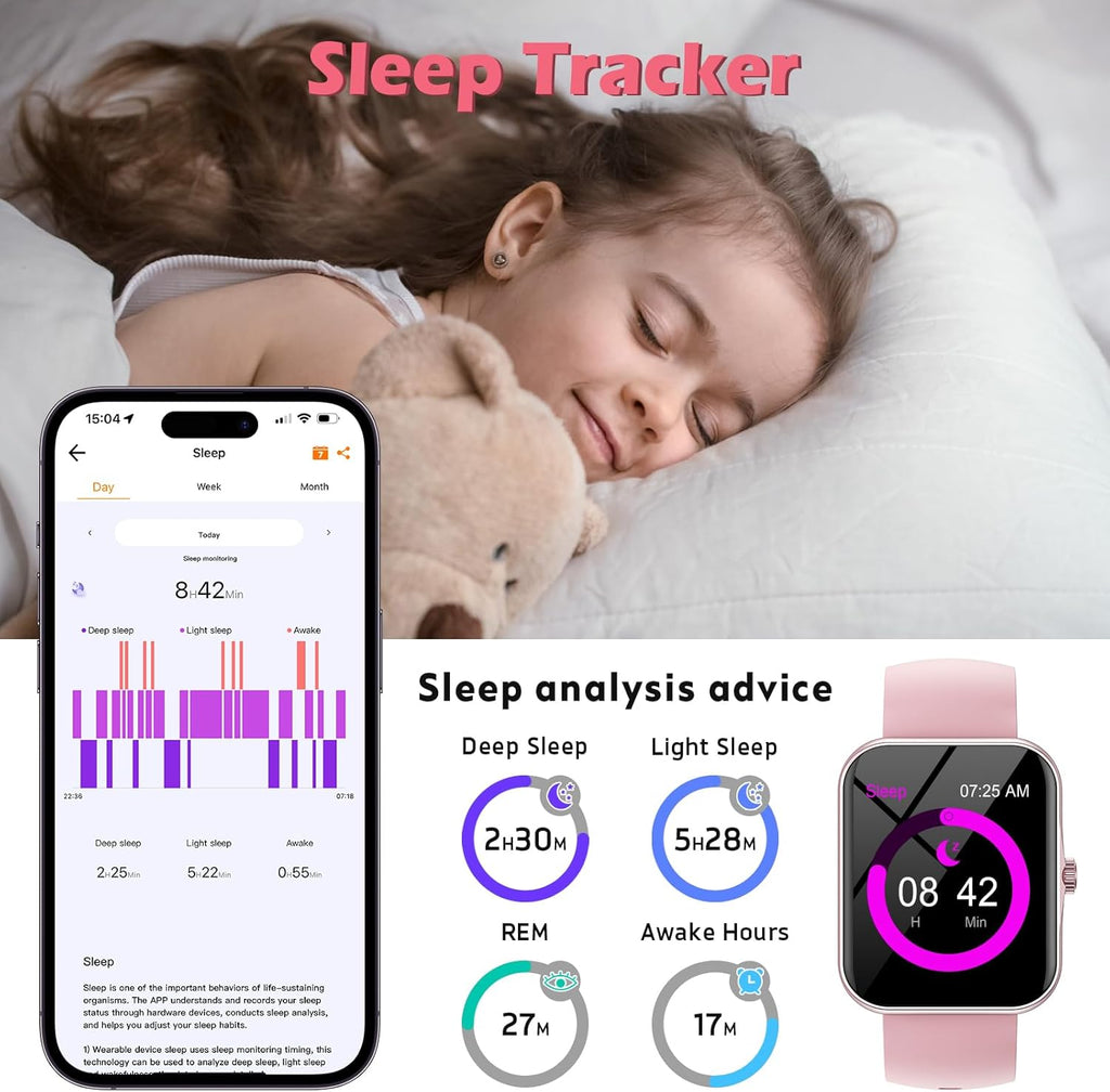 Fitness Tracker Montre Connectée Enfant, Smartwatch pour Garçon Fille 100+ Modes Sport Réveil Pedometer Moniteur Sommei, Jeux, 1,83" HD Smart Watch Intelligente pour Ados 5-16 Ans Cadeau, Rose