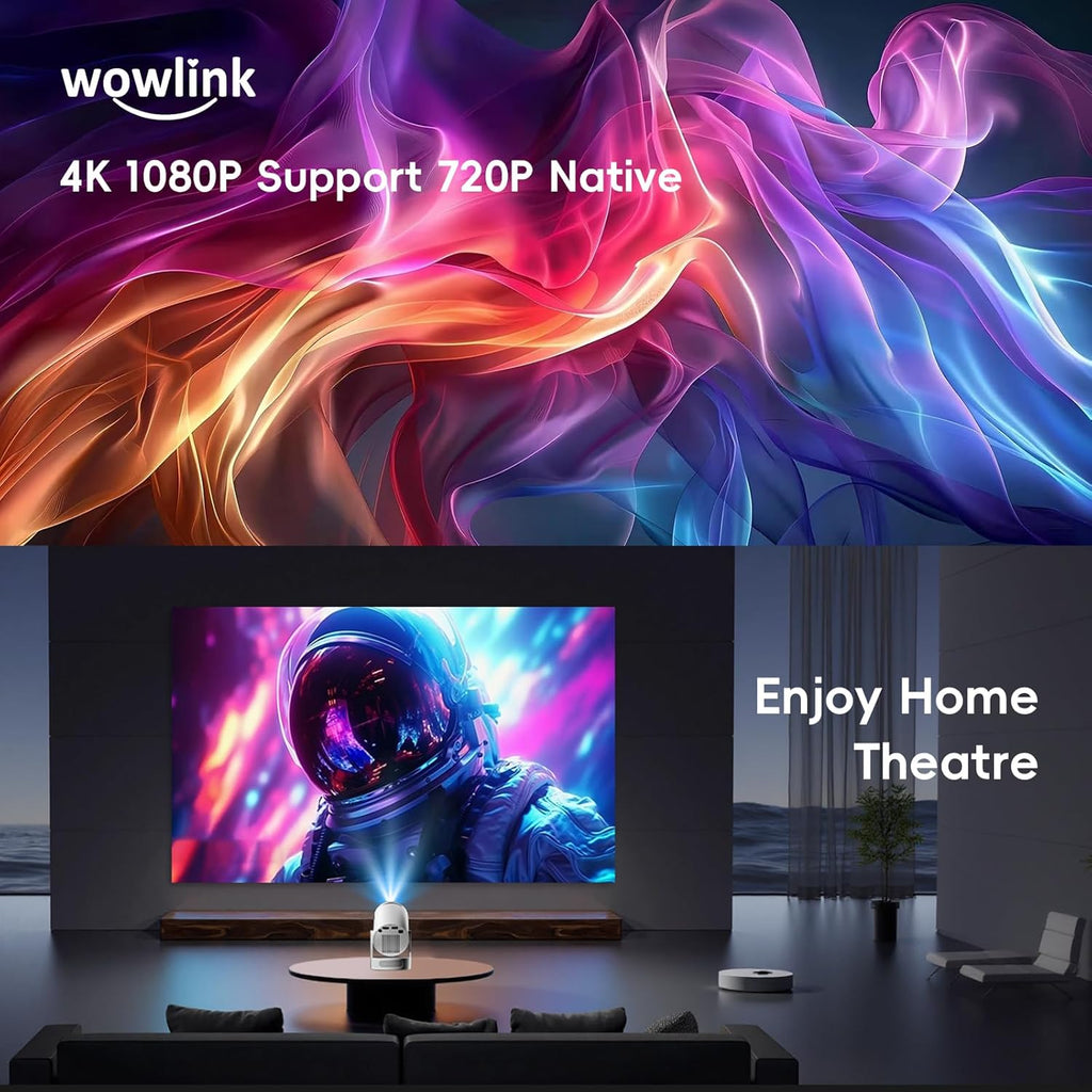 [Apps intégrées & 2025 Upgraded] Vidéoprojecteur avec WiFi 6 et Bluetooth 5.4 Mini Projecteur Supporte 4K 1080P Auto Keystone Rotation 180° Compatibile avec HDMI/TV Stick/Memory Stick/Laptop, Blanc