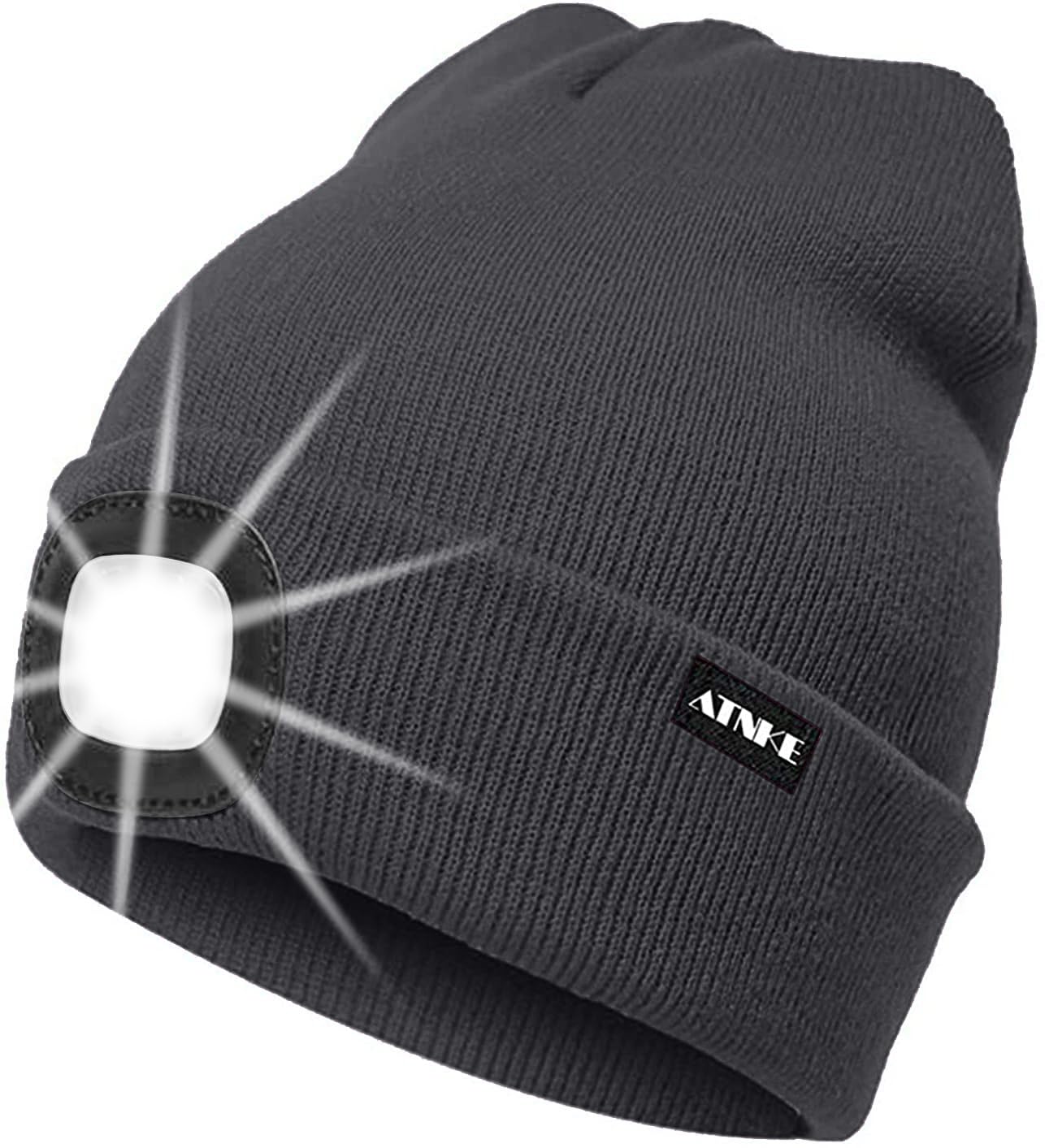 ATNKE LED Lumineux Bonnet Chapeau, USB Rechargeable 4 LED Chapeau de Course Lampe Frontale Étanche Lumière Hiver Cadeaux pour Hommes et Femmes