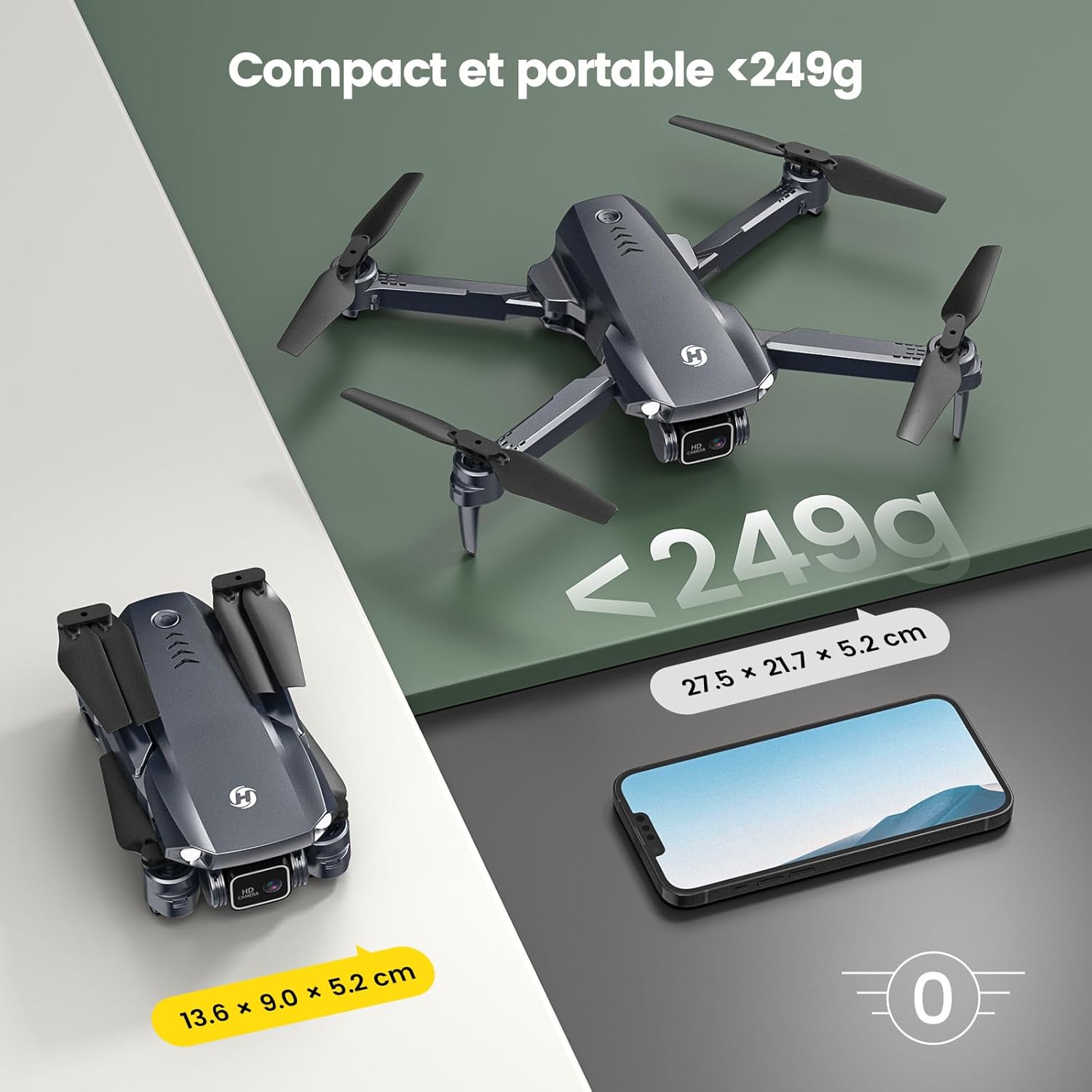 Holy Stone HS290 Drone Pliable avec Caméra FPV HD 1080P pour Débutants, Quadricoptère RC Doté D'optique de Flux, 3 Modes de Vitesse, 2 Batteries Modulaires, Jouet-Cadeau pour Garçons et Filles