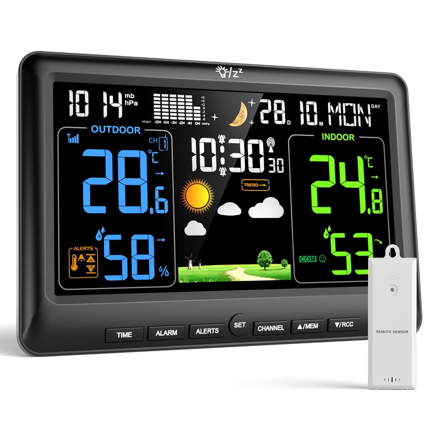 LIORQUE Station Meteo Interieur Exterieur Sans Fil, Thermometre Hygrometre avec capteurs, LCD, Rétro-éclairage, Portée de Transmission sans Fil de 100m, pour Terrasse, Jardin, Cave