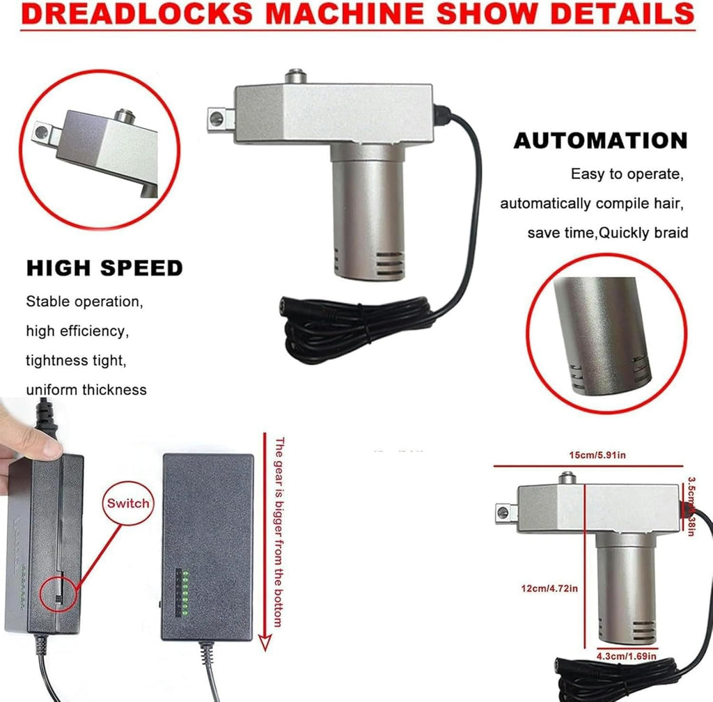 Machine de fabrication de dreadlocks, outils électriques portables pour dreadlocks, adaptés aux cheveux humains longs et aux cheveux synthétiques, au lieu d'une fabrication manuelle plus rapide.