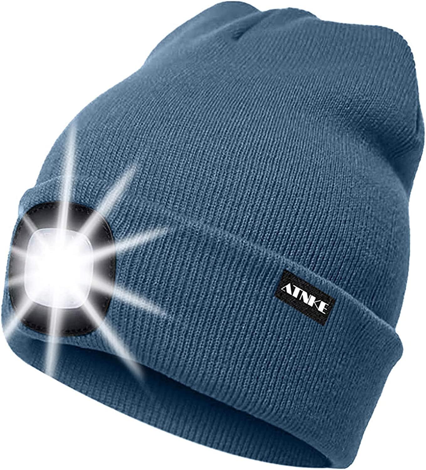 ATNKE LED Lumineux Bonnet Chapeau, USB Rechargeable 4 LED Chapeau de Course Lampe Frontale Étanche Lumière Hiver Cadeaux pour Hommes et Femmes