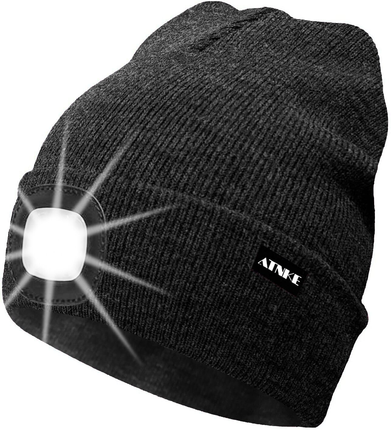 ATNKE LED Lumineux Bonnet Chapeau, USB Rechargeable 4 LED Chapeau de Course Lampe Frontale Étanche Lumière Hiver Cadeaux pour Hommes et Femmes