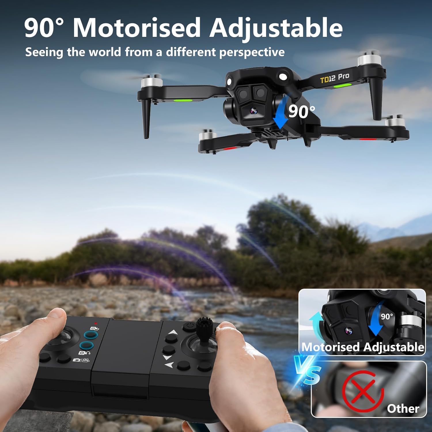 Mini Drone avec Caméra 4K, TD12PRO Drones à Moteur sans Balais pour Débutants, Résistance au Vent de Niveau 3, Réglage de la Vitesse, Contrôle via Application, Quadricoptère RC
