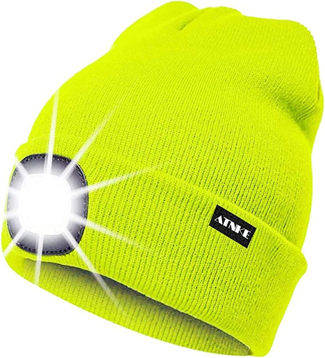 ATNKE LED Lumineux Bonnet Chapeau, USB Rechargeable 4 LED Chapeau de Course Lampe Frontale Étanche Lumière Hiver Cadeaux pour Hommes et Femmes