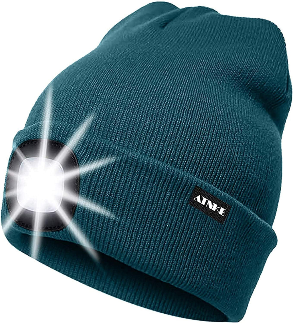 ATNKE LED Lumineux Bonnet Chapeau, USB Rechargeable 4 LED Chapeau de Course Lampe Frontale Étanche Lumière Hiver Cadeaux pour Hommes et Femmes