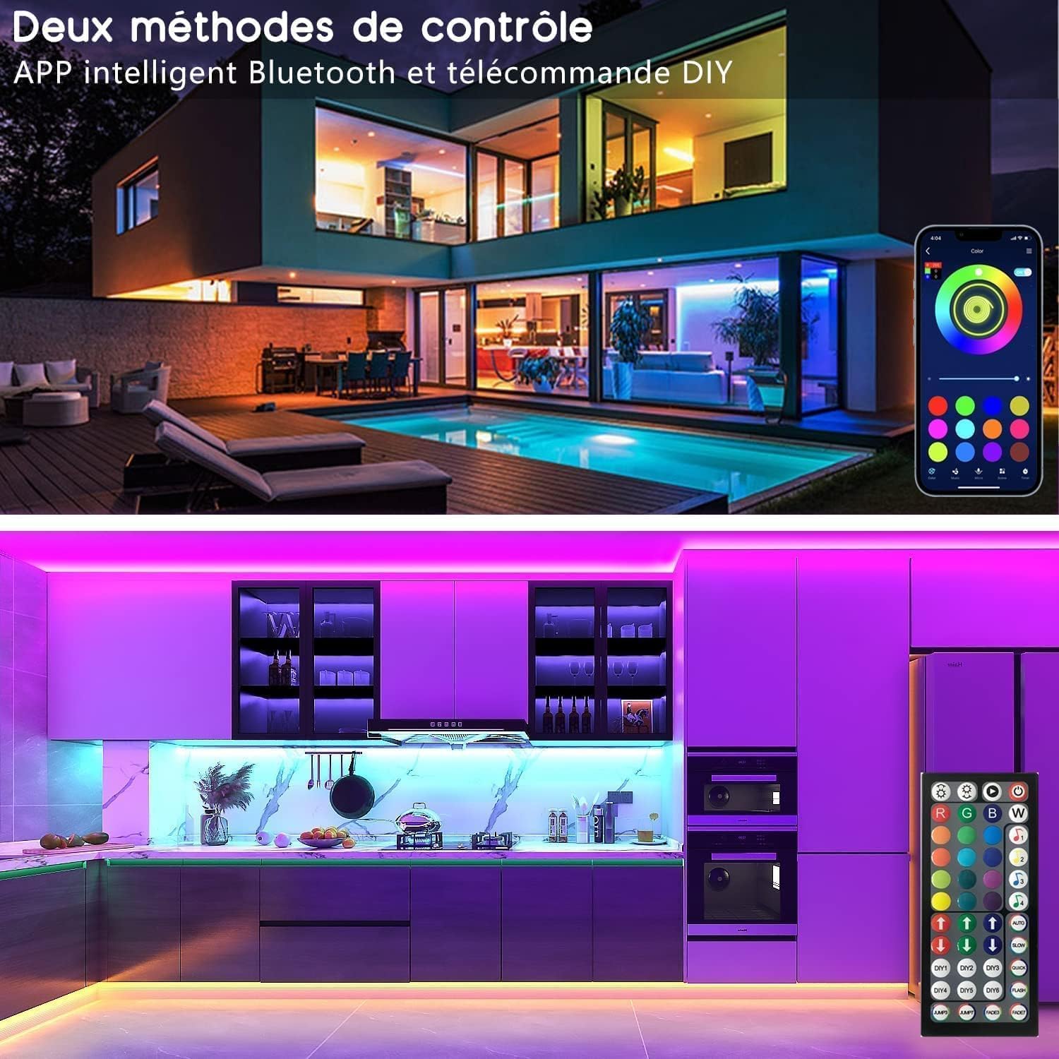 Keepsmile Ruban Led 30m (15mx2), Led Chambre Bluetooth, Bande Led Contrôlé par Télécommande APP, Guirlande Lumineuse Décoration Chambre Led Bureau