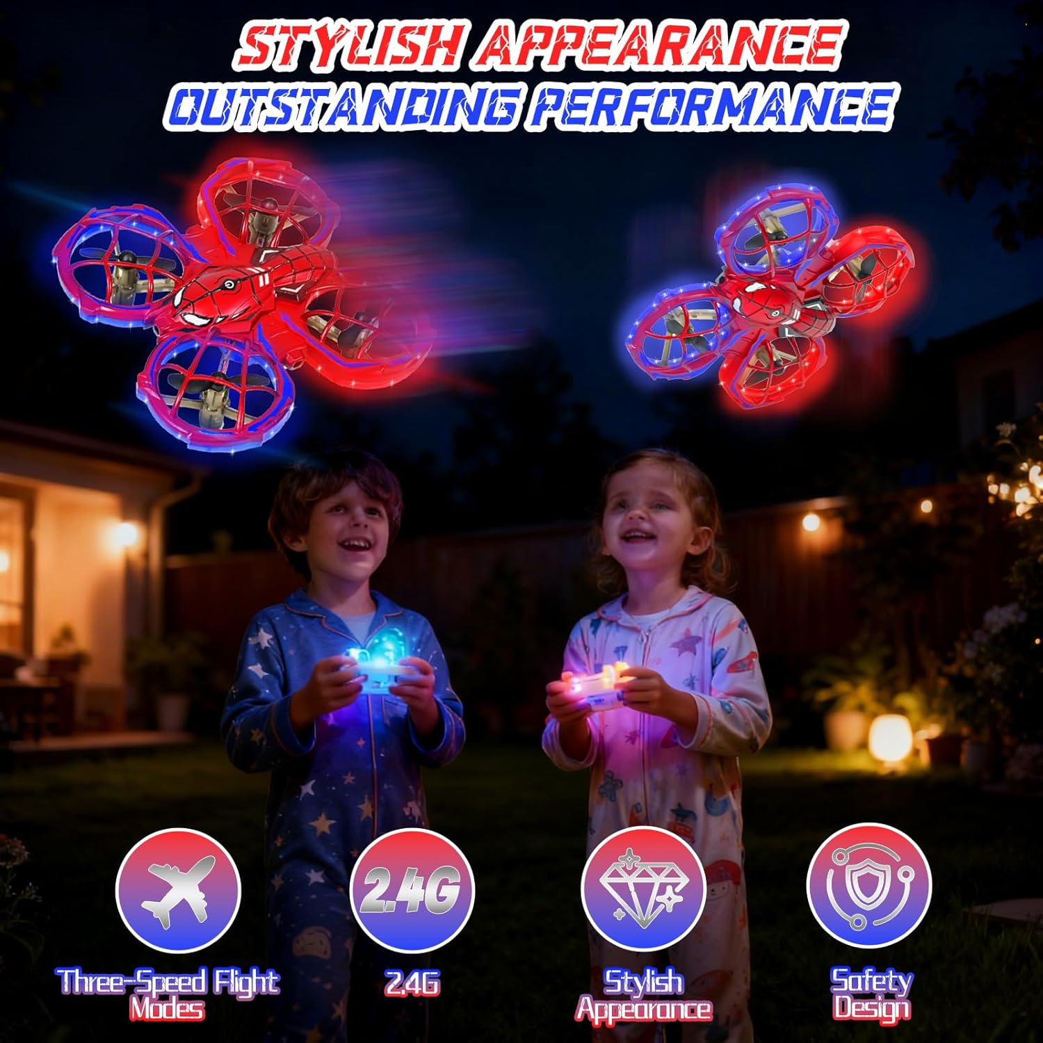 Mini Drone pour Enfants, 2.4 GHz avec Télécommande, Drone RC avec Lumière et Flip À 360°, Mode Sans Tête, Évitement D'obstacles, Spider RC Quadricoptère pour Enfants et Débutants