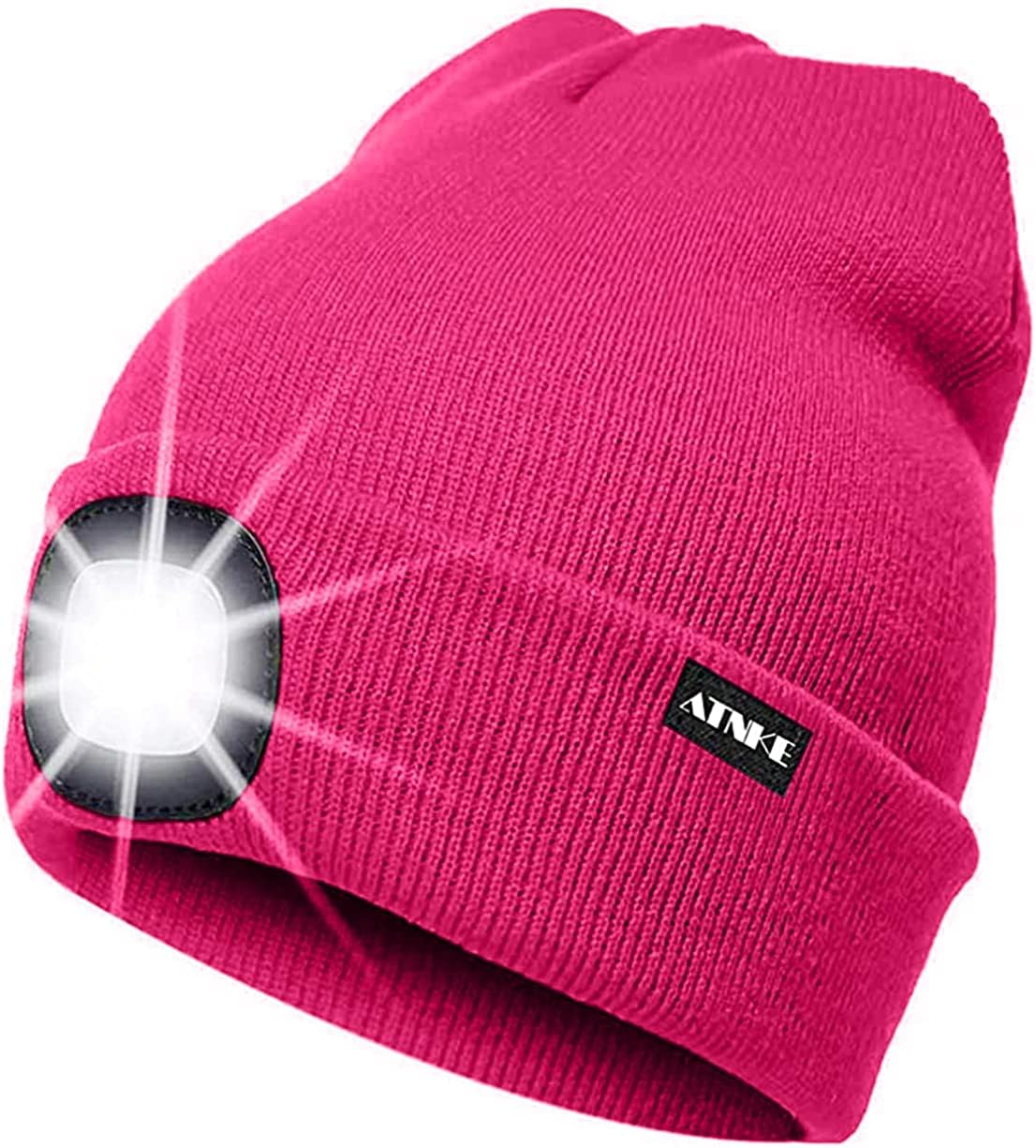 ATNKE LED Lumineux Bonnet Chapeau, USB Rechargeable 4 LED Chapeau de Course Lampe Frontale Étanche Lumière Hiver Cadeaux pour Hommes et Femmes