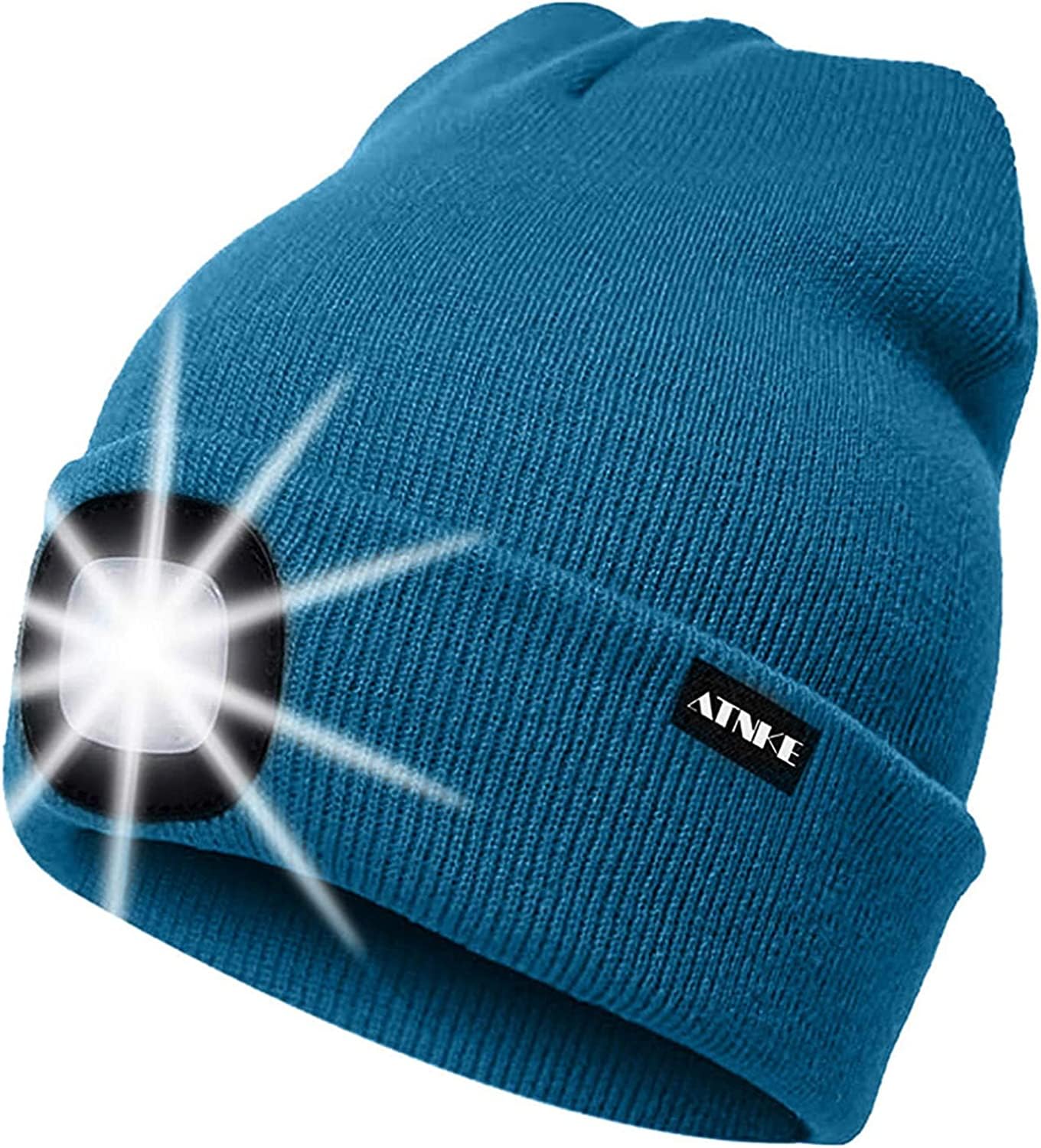ATNKE LED Lumineux Bonnet Chapeau, USB Rechargeable 4 LED Chapeau de Course Lampe Frontale Étanche Lumière Hiver Cadeaux pour Hommes et Femmes