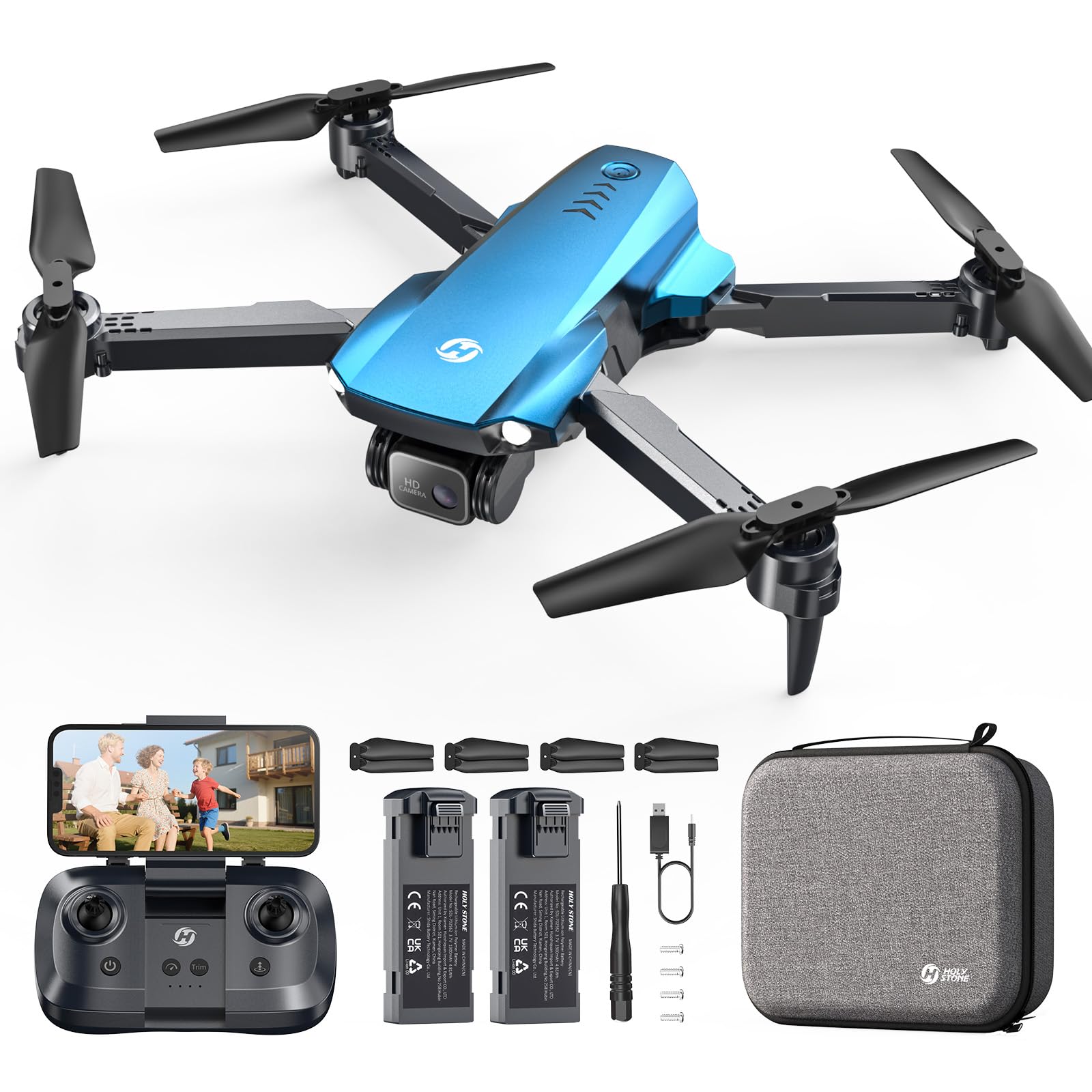 Holy Stone HS290 Drone Pliable avec Caméra FPV HD 1080P pour Débutants, Quadricoptère RC Doté D'optique de Flux, 3 Modes de Vitesse, 2 Batteries Modulaires, Jouet-Cadeau pour Garçons et Filles