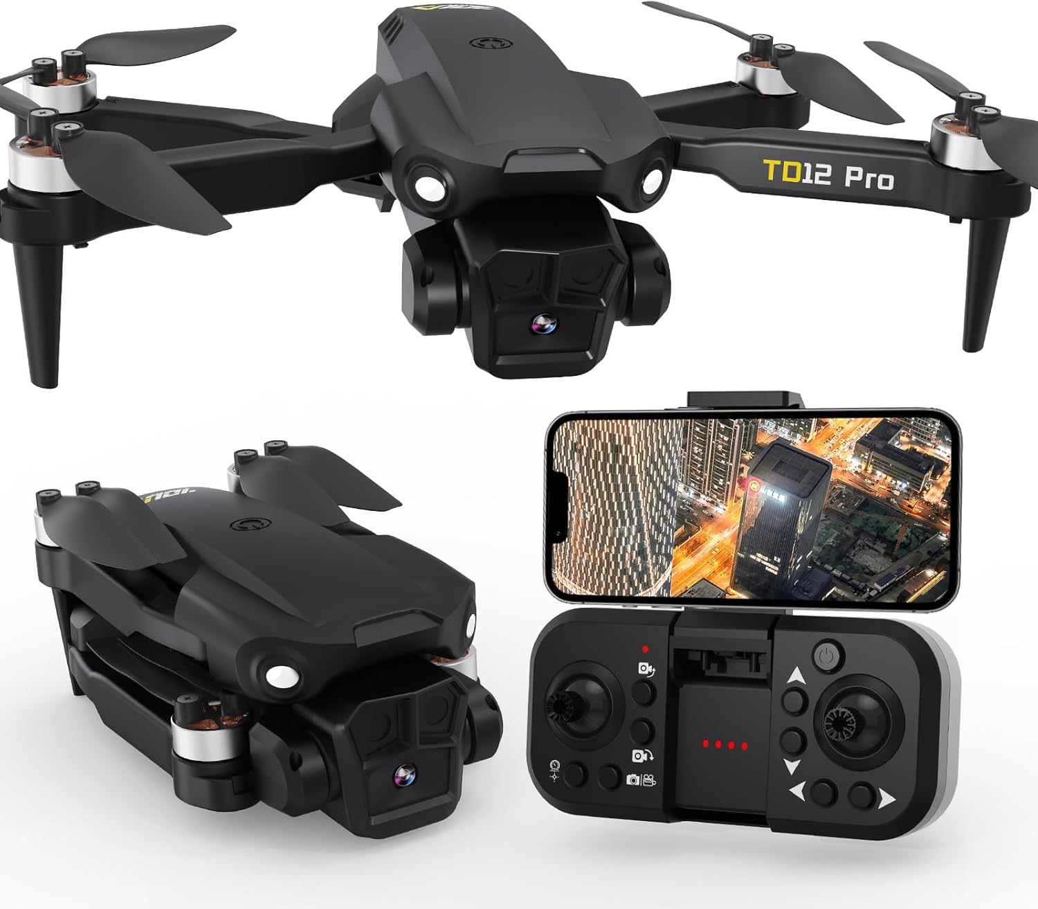 Mini Drone avec Caméra 4K, TD12PRO Drones à Moteur sans Balais pour Débutants, Résistance au Vent de Niveau 3, Réglage de la Vitesse, Contrôle via Application, Quadricoptère RC