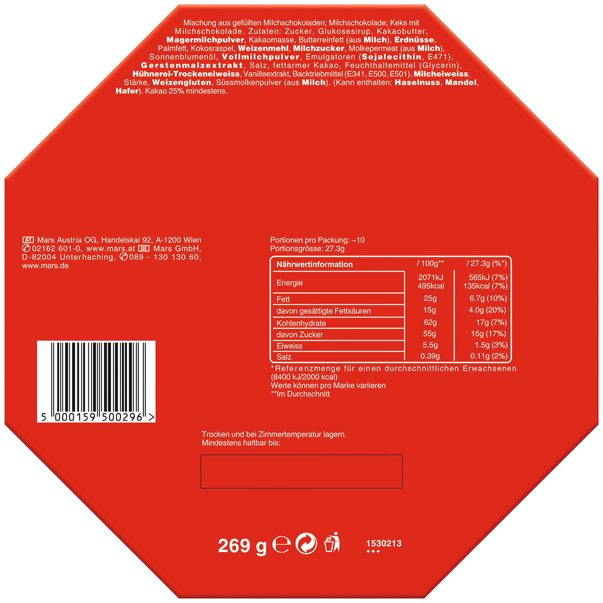 CELEBRATIONS - Coffret Chocolats Octogonale 186g - Assortiment de Mini Chocolats au Lait Individuels - Boîte Cadeau - Cadeau Idéal pour Noël - SNICKERS, TWIX, MARS, MALTESERS, BOUNTY et autres