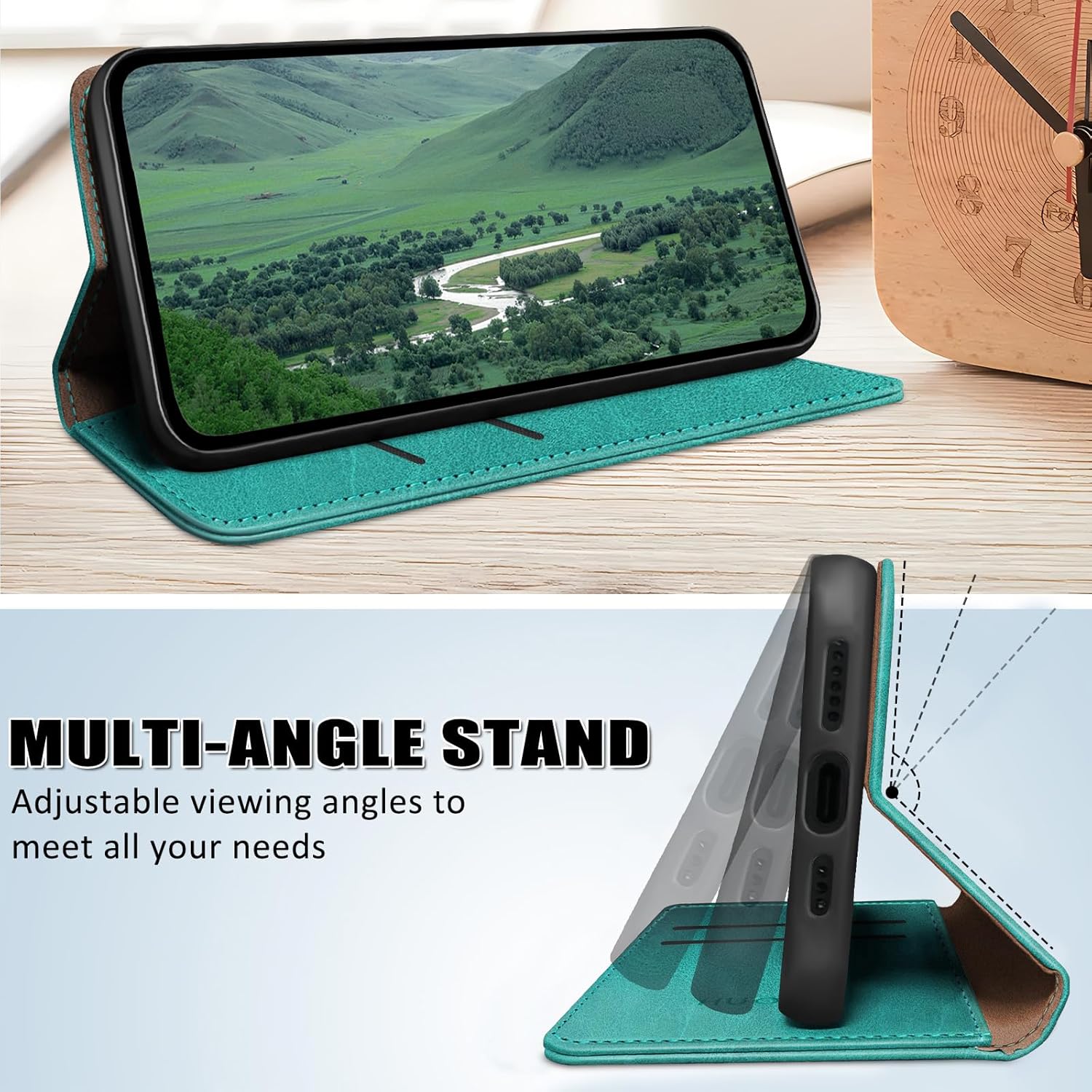 Coque pour Samsung Galaxy A56 avec RFID Blocage Etui à Rabat en Cuir de Premium,Fentes pour Cartes,Coques de Case,Cover à Rabat pour Samsung A56 Portefeuille Bleu Vert