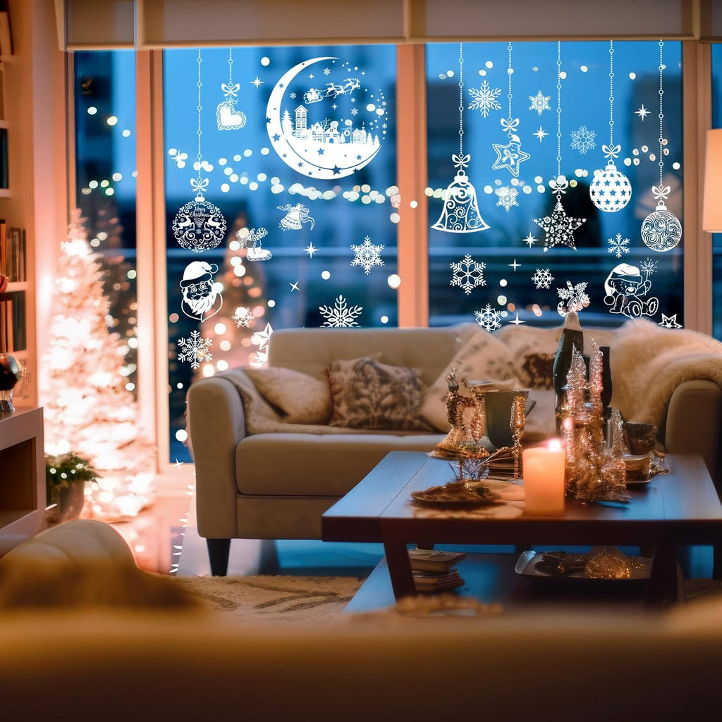 Stickers Noel Fenetre Réutilisable, 202 Autocollant Noel Fenetre Electrostatique Decoration Noel Fenetre, PVC Sapin Flocon de Neige Stickers Fenetre Noel pour Vitre Porte Deco Noel Fenetre Interieur