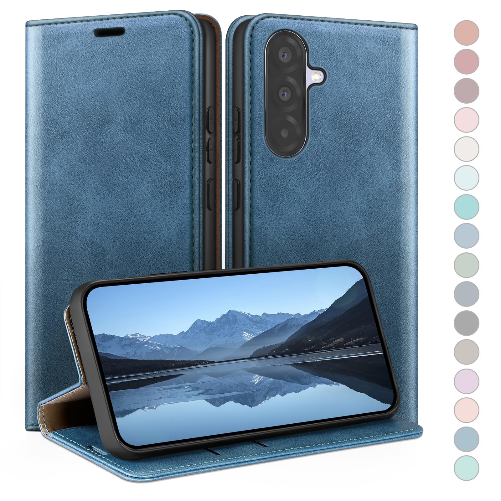 Coque pour Samsung Galaxy A56 avec RFID Blocage Etui à Rabat en Cuir de Premium,Fentes pour Cartes,Coques de Case,Cover à Rabat pour Samsung A56 Portefeuille Bleu Vert