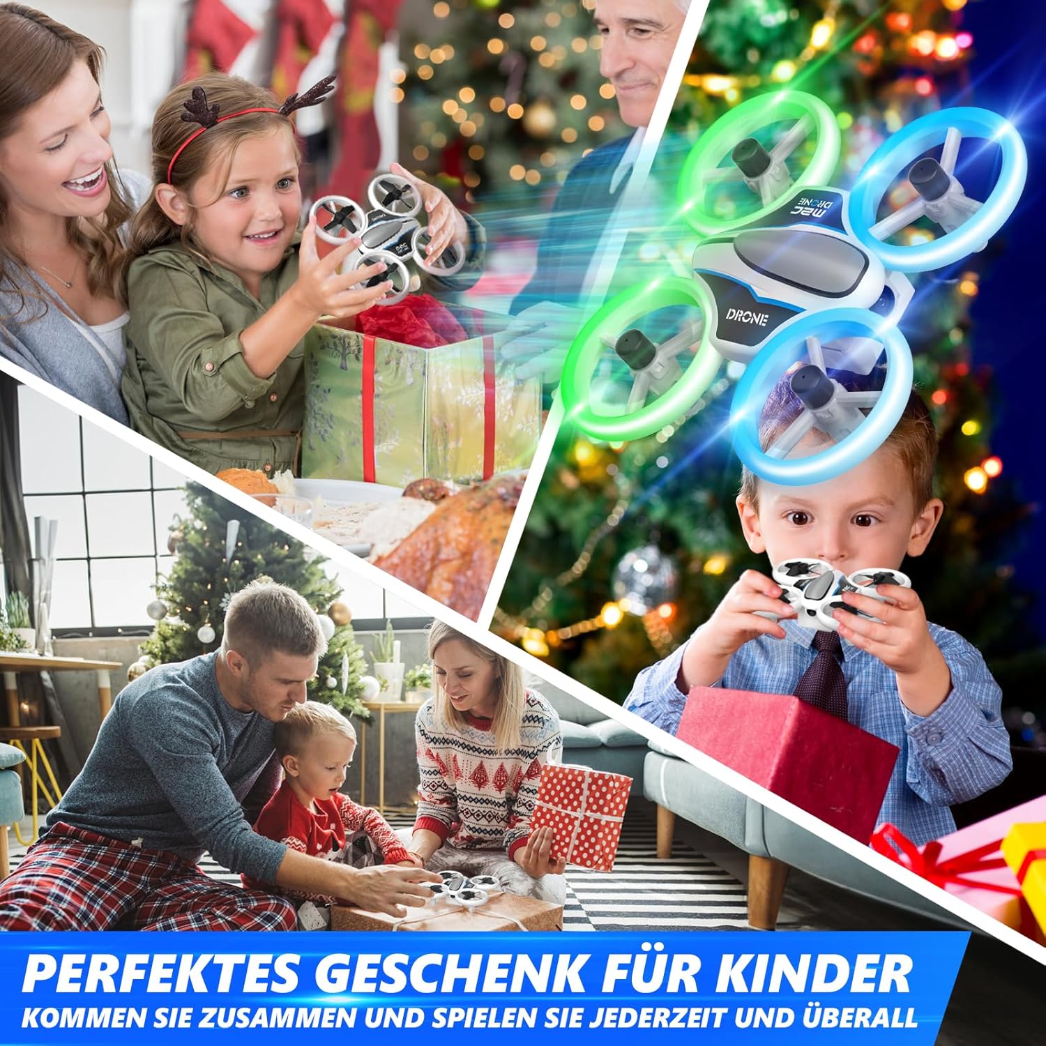 Mini Drone avec Caméra 1080P HD, Drone avec Lumières LED pour Enfant, Quadricoptère Hélicoptère RC avec 3 Batteries 21 Mins Jouet Cadeau pour Garçons et Filles
