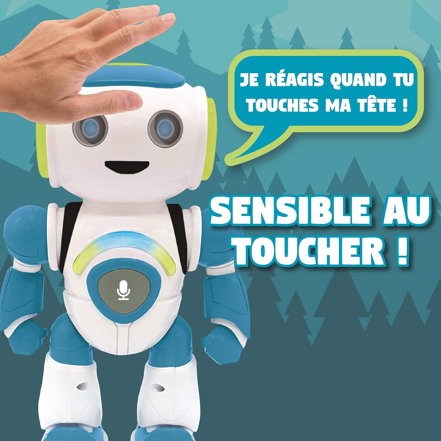 Lexibook - Powerman Jr. Robot Intelligent Qui lit dans Les pensées - Jouet pour garçons et Filles - Powerman Junior Danse Joue de la Musique Quiz Animaux karaoké programmable STEM Vert/Bleu - ROB20FR