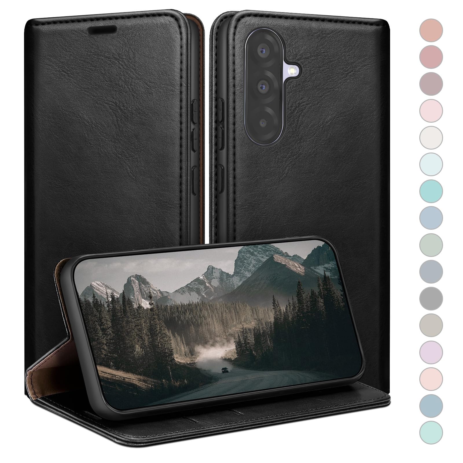 Coque pour Samsung Galaxy A56 avec RFID Blocage Etui à Rabat en Cuir de Premium,Fentes pour Cartes,Coques de Case,Cover à Rabat pour Samsung A56 Portefeuille Bleu Vert